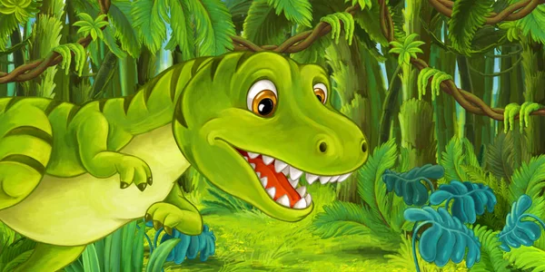 Ilustracja Kreskówka Szczęśliwy Zabawny Dinozaur Tyranozaur Dla Dzieci — Zdjęcie stockowe