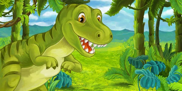 Δεινόσαυρος Χαρούμενο Και Αστείο Καρτούν Tyrannosaurus Εικονογράφησης Για Παιδιά — Φωτογραφία Αρχείου