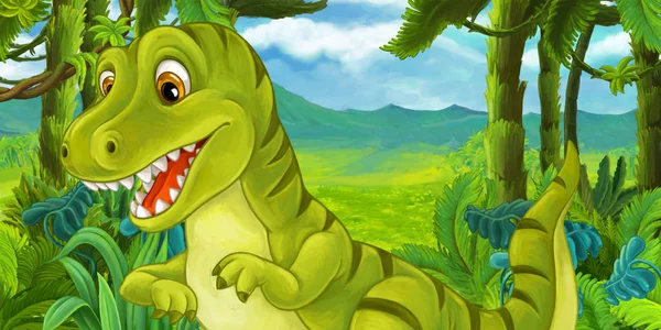 Χαρούμενο Και Αστείο Δεινόσαυρος Τυραννόσαυρος Εικονογράφηση Για Παιδιά Κινούμενα Σχέδια — Φωτογραφία Αρχείου