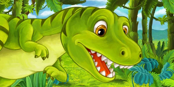 Cartoon Šťastný Zábavný Dinosaura Tyrannosaurus Ilustrace Pro Děti — Stock fotografie