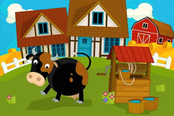 Cartoon Rural Scene Farm Animal Illustration Children — Stock Photo, Image