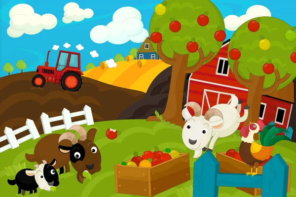 Cartoon Farm Scena Uso Diverso Illustrazione Bambini — Foto Stock