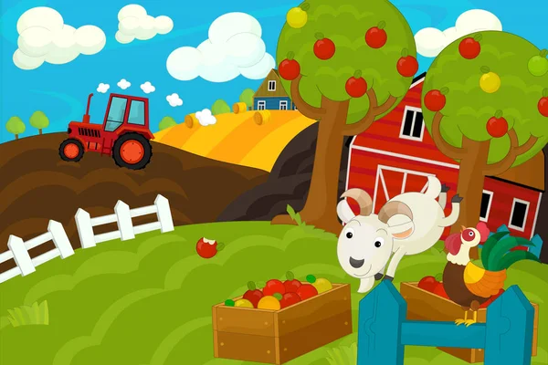 Cartoon Farm Scena Uso Diverso Illustrazione Bambini — Foto Stock