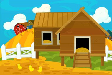 Çiftlik sahne - geleneksel köy - farklı kullanım için - illüstrasyon çocuklar için çizgi film