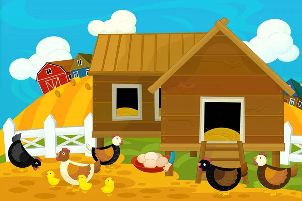 Cartoon farm scene - traditional village - for different usage - illustration for children