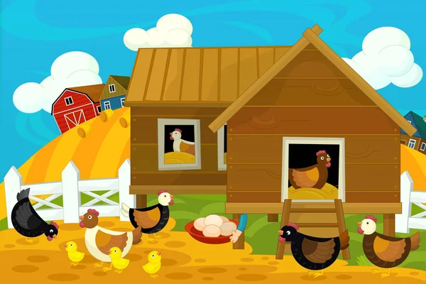 Cartoon Bauernhofszene Traditionelles Dorf Für Andere Zwecke Illustration Für Kinder — Stockfoto