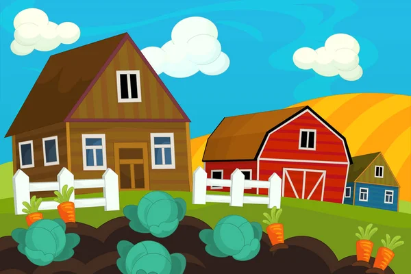 Çiftlik sahne - geleneksel köy - farklı kullanım için - illüstrasyon çocuklar için çizgi film