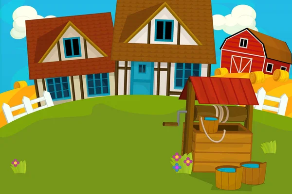 Cartoon farm scene - traditional village - for different usage - illustration for children