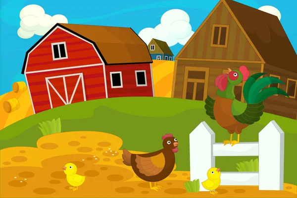 Cartoon farm scene - traditional village - for different usage - illustration for children