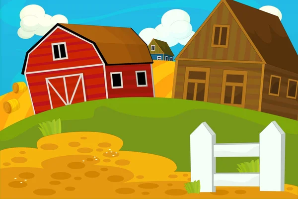 Cartoon farm scene - traditional village - for different usage - illustration for children