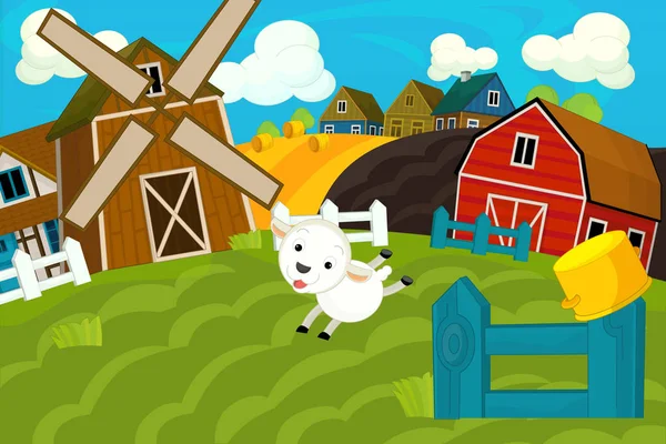 Cartoon farm scene - traditional village - for different usage - illustration for children