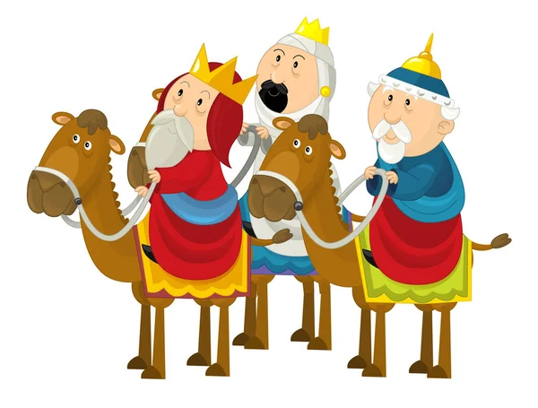 Религиозные Иллюстрации Три Короля Белом Фоне Традиционная Сцена Иллюстрация Детей — стоковое фото