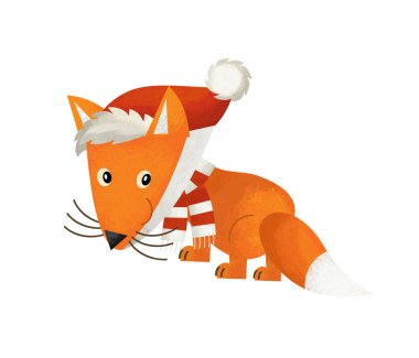 çizgi film sahne ile beyaz arka planda - illüstrasyon çocuklar için Noel Baba fox