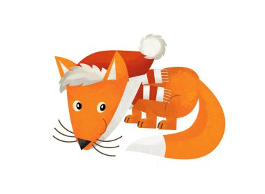 çizgi film sahne ile beyaz arka planda - illüstrasyon çocuklar için Noel Baba fox