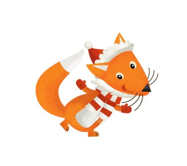 çizgi film sahne ile beyaz arka planda - illüstrasyon çocuklar için Noel Baba fox
