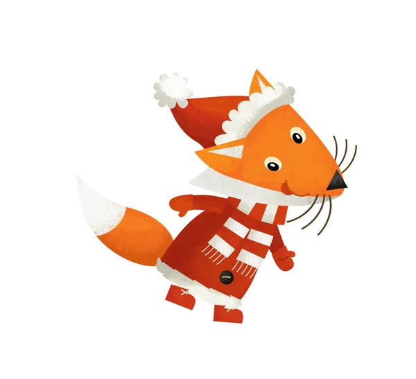 Cartoon Scene Fox Santa Claus White Background Illustration Children — Stock Photo, Image