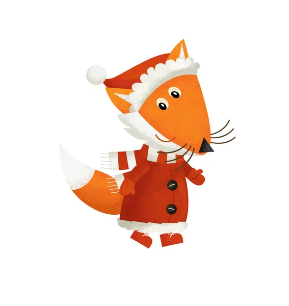 cartoon scene with fox santa claus on white background - illustration for children
