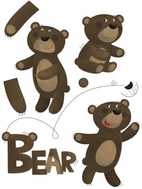 çizgi film sahne ile ayı beyaz arka plan üzerinde hayvan - çocuklar için illüstrasyon işareti adını ayarla