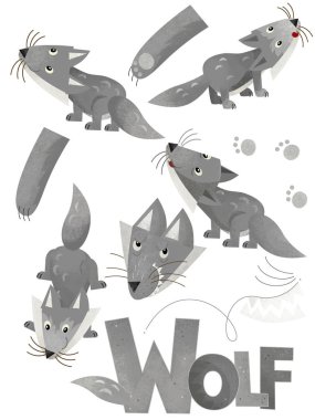 hayvan - çocuklar için illüstrasyon işareti adı ile beyaz arka plan üzerinde çizgi film sahne kümesiyle wolfs