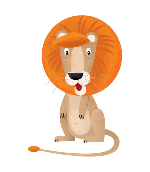 cartoon scene with lion on white background - illustration for children