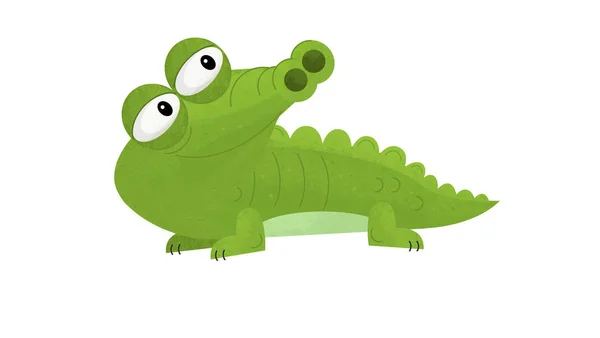 Scène Dessin Animé Avec Crocodile Drôle Sur Fond Blanc Illustration — Photo