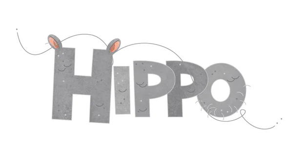 Cena Dos Desenhos Animados Com Sinal Hipopótamo Fundo Branco Ilustração — Fotografia de Stock