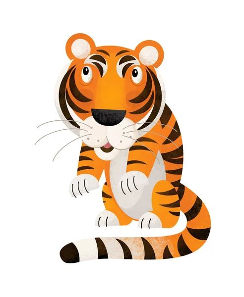 Scena Del Cartone Animato Con Tigre Sfondo Bianco Illustrazione Bambini — Foto Stock