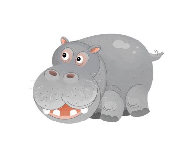 Beyaz arka planda - illüstrasyon çocuklar için su aygırı ile çizgi film sahne