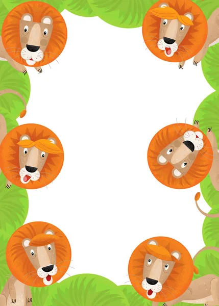 Cartoon Colorful Frame Wild Animal Lion Space Text Illustration Children — Stock Photo, Image