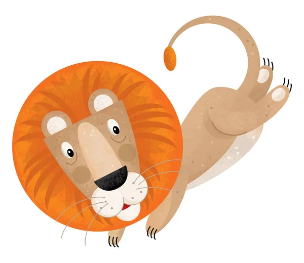 cartoon scene with lion on white background - illustration for children