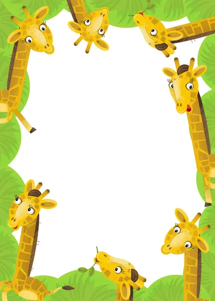 Cartoon Colorful Frame Wild Animal Giraffe Space Text Illustration Children — Stock Photo, Image