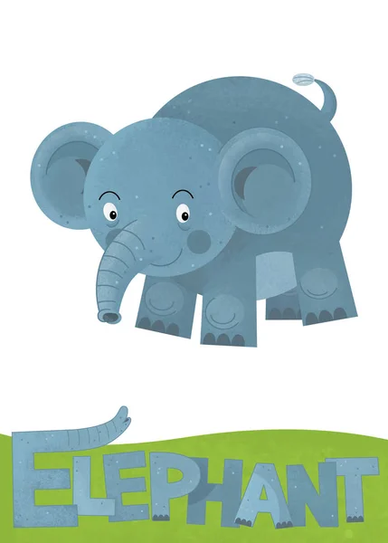 Cartoon Szene Mit Elefantenkarte Auf Weißem Hintergrund Mit Tiernamen Illustration — Stockfoto