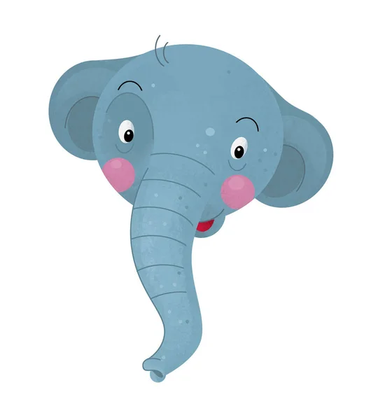 cartoon scene with elephant body part on white background with sign name of animal - illustration for children