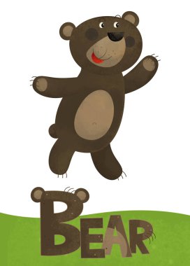 çizgi film sahne hayvan - çocuklar için örnek adı ile beyaz arka plan üzerinde ayı kart ile