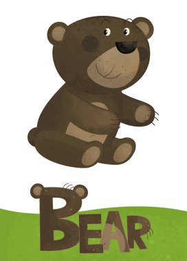 çizgi film sahne hayvan - çocuklar için örnek adı ile beyaz arka plan üzerinde ayı kart ile