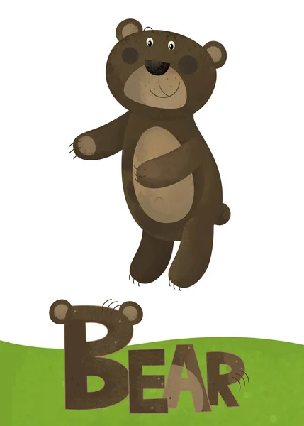 子供のための図の動物の名前で熊カード漫画シーン — ストック写真