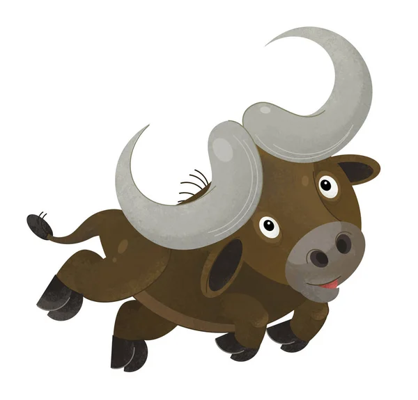 Cartoonszene Mit Glücklichen Büffeln Auf Weißem Hintergrund Illustration Für Kinder — Stockfoto