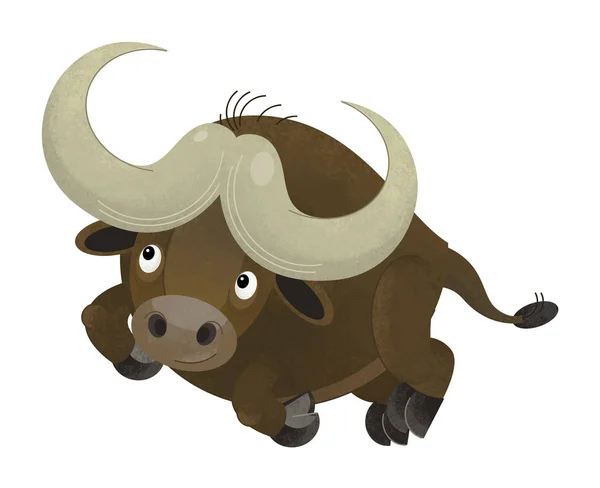 Cartoon Scène Met Gelukkig Buffalo Witte Achtergrond Afbeelding Voor Kinderen — Stockfoto