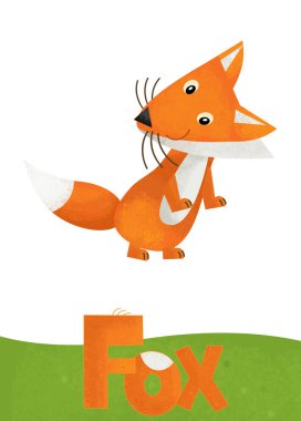 çizgi film sahne hayvan - çocuklar için örnek adı ile beyaz arka plan üzerinde fox kart ile
