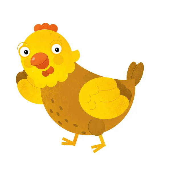 Мультфильм сцена с курицей на белом фоне - иллюстрация для детей — стоковое фото