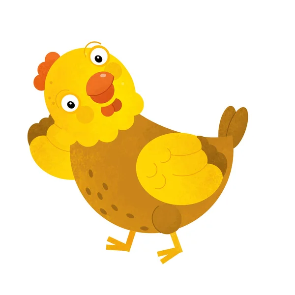 Мультфильм сцена с курицей на белом фоне - иллюстрация для детей — стоковое фото