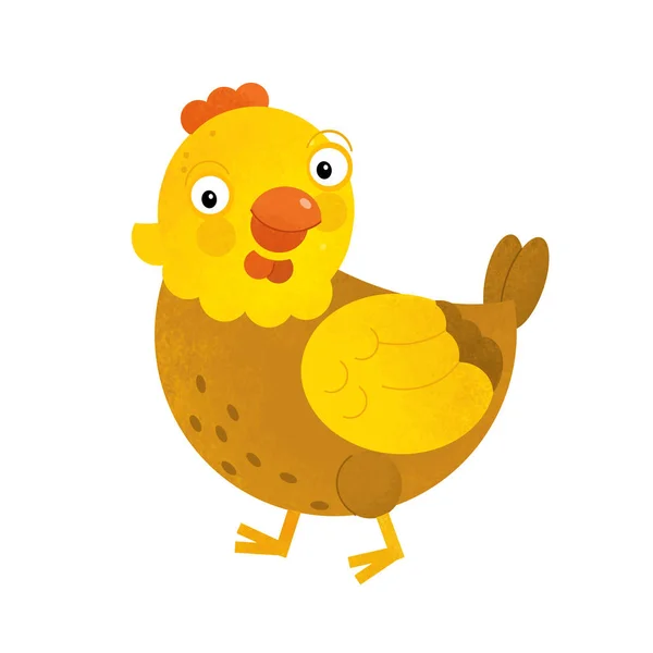 Kreslený scény s kuře slepici na bílém pozadí - ilustrace pro děti — Stock fotografie