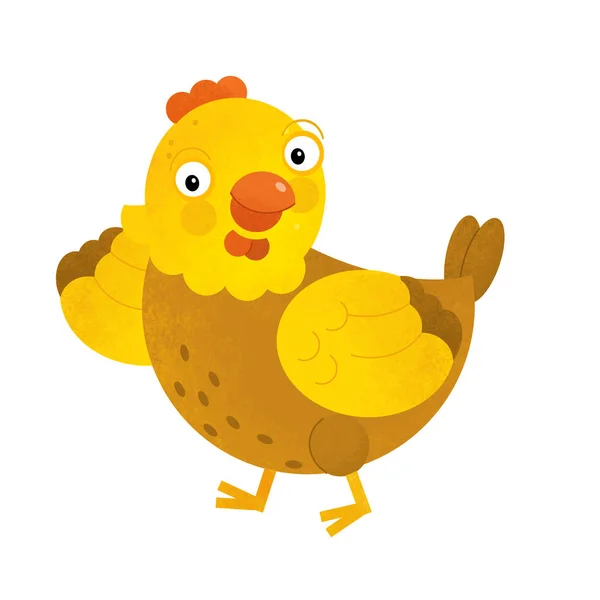 Kreslený scény s kuře slepici na bílém pozadí - ilustrace pro děti — Stock fotografie