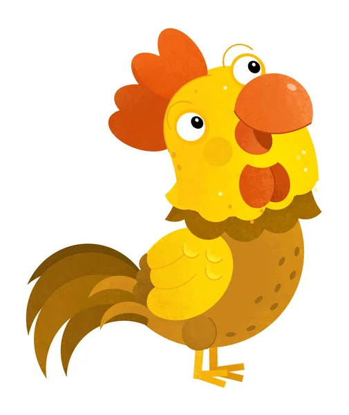 Cartoon scene with rooster on white background - illustration for children — Stock Photo, Image