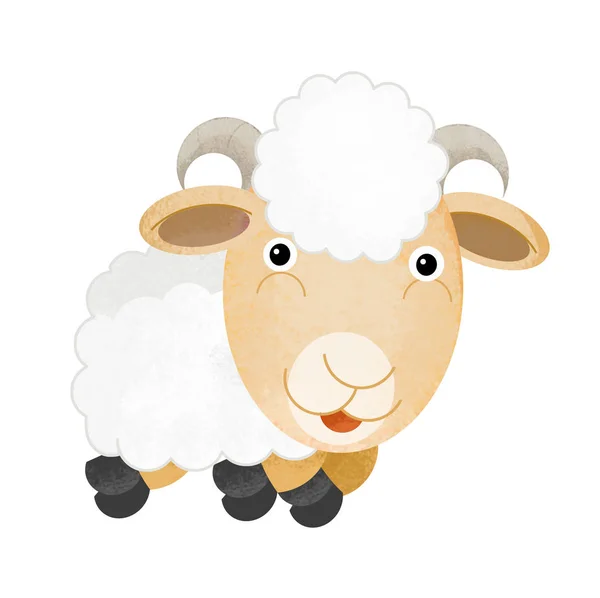 动画片场面与农场绵羊在白色背景-例证为孩子 — 图库照片
