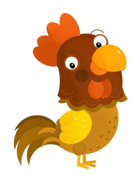 Beyaz arka planda - illüstrasyon horoz ile çizgi film sahne fo