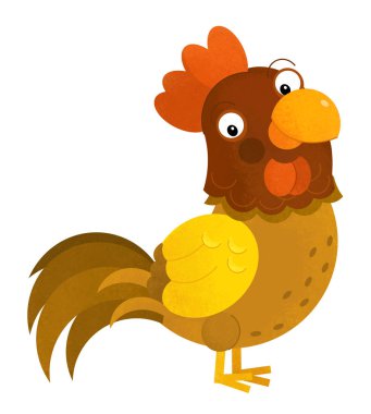 Beyaz arka planda - illüstrasyon horoz ile çizgi film sahne fo