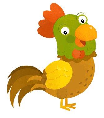 Beyaz arka planda - illüstrasyon horoz ile çizgi film sahne fo