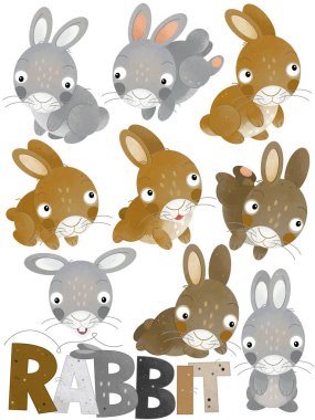 Beyaz arka planda - illüstrasyon çocuklar için tavşan kümesi ile sahne çizgi film