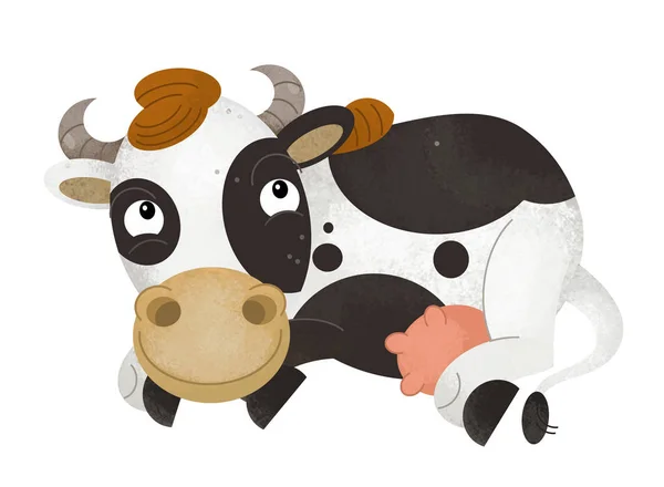 -子供のための図の白い背景の上の牛の漫画シーン — ストック写真